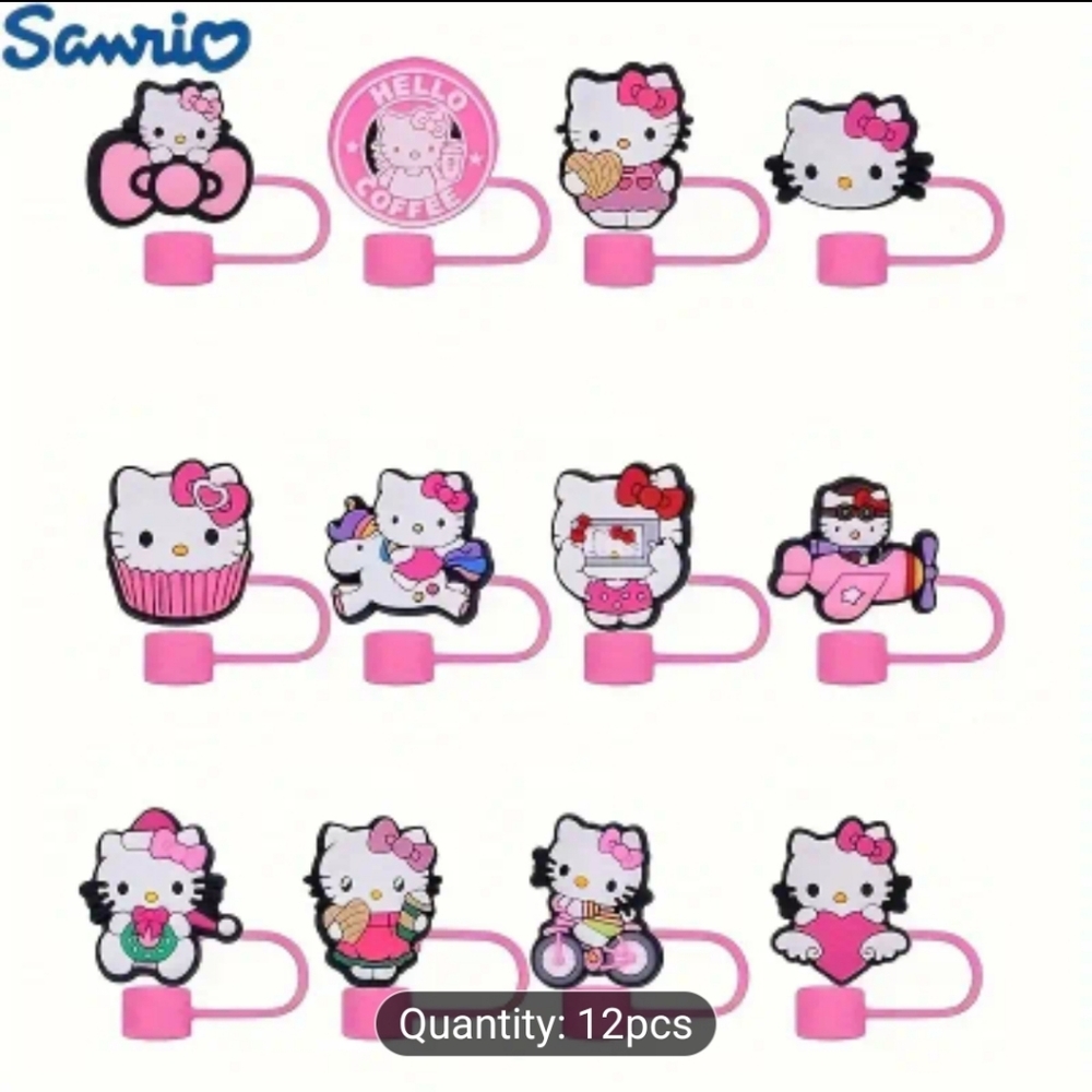 Hello Kitty Pink Straw Caps 12pc